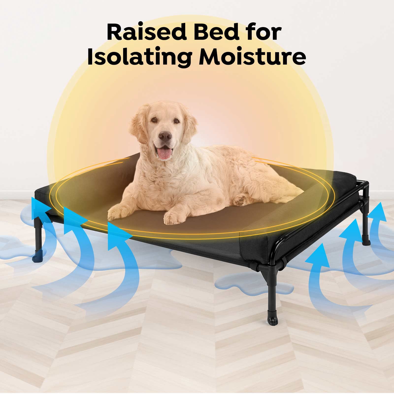 Veehoo Cooling Elevated Dog Bed with Removable Three-Sided Bolster, 35 x 22" Large, Black