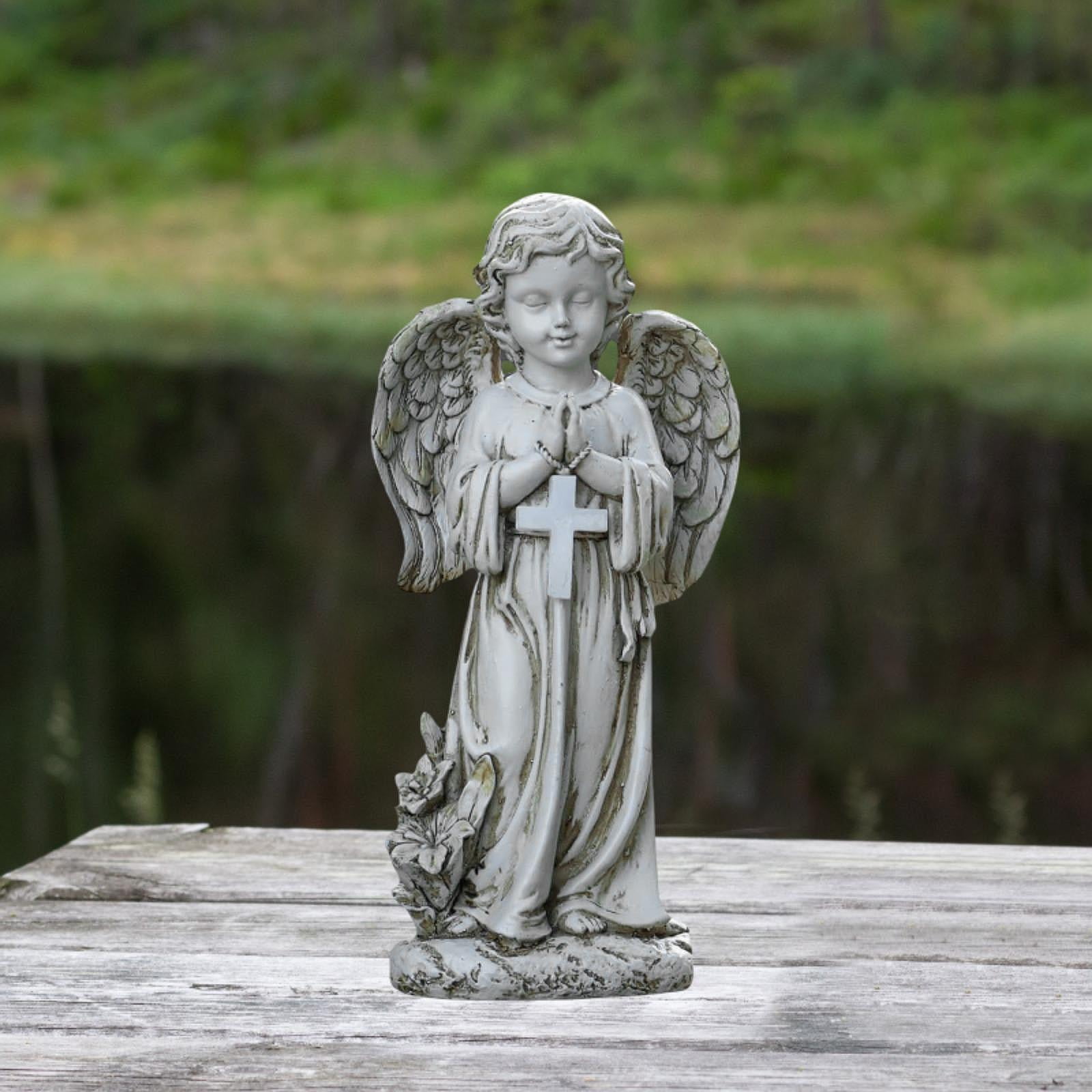 Fancyes Memorial Angel Garden Sculpture with Light Cemetery Decoration Decorative Display Sympathy Gift Multifunctional 11.8inch Tall