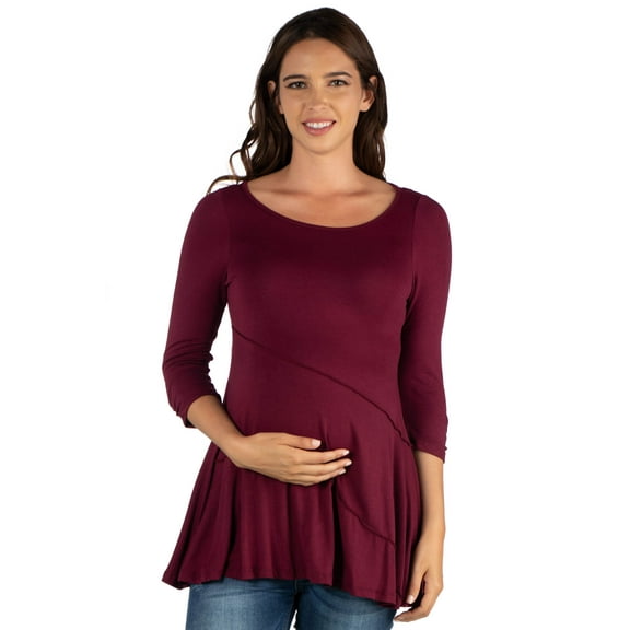 24seven Comfort Apparel Ruched Sleeve Swing Maternity Tunic Top