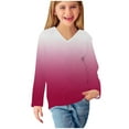 thumbnail image 6 of Avrntaa Girls V Neck Fall Tops Long Sleeve Ombre Loose T-Shirt Lightweight Going Out Tees, 6 of 8