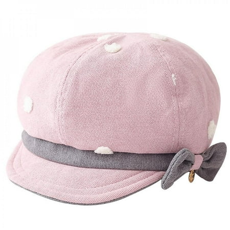 

Greyghost 1Pc Fashion Children Dot Pattern Classic Retro Style Baby Fashion Cap Toddler Girl Autumn Bowknot Berets Hat Pink