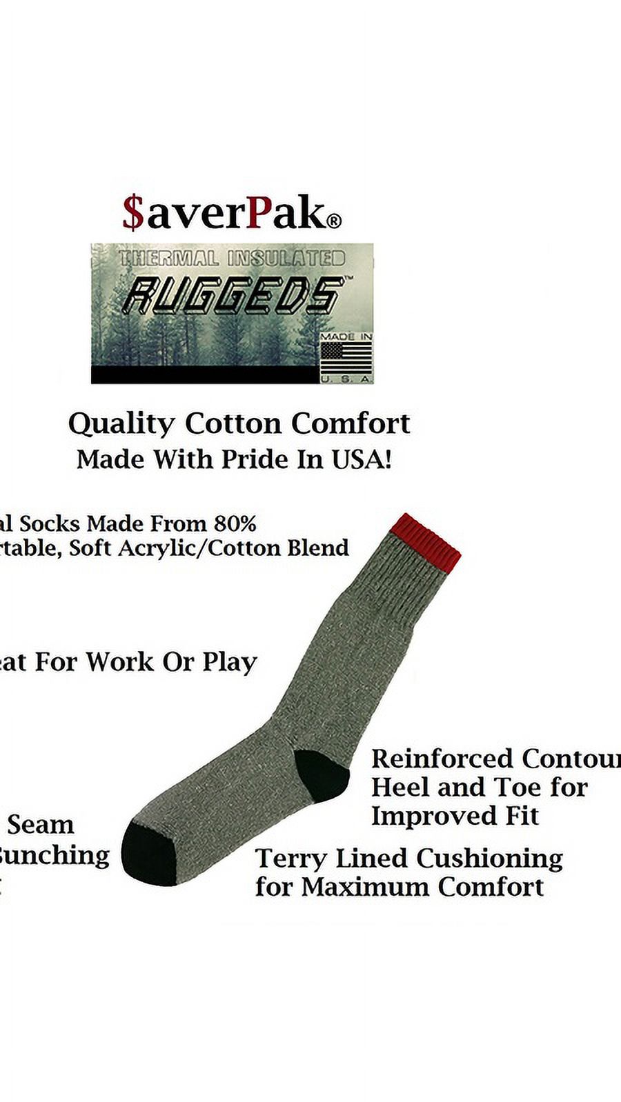 $averPak 2 Pack - Includes 2 Pair Ruggeds Cotton Blend Thermal Socks (2 Pair Per Band Size 9-11) - image 2 of 3