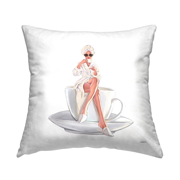 Stupell Industries Stylish Woman Glam Bathrobe Morning Coffee Design by Ziwei Li Throw Pillow