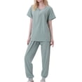 thumbnail image 2 of Amzcrzy Scrubs for Women Set Zip Up Short Sleeve Scrub Sets Modern V-Neck Top & Pocket Jogger Pants Athletic Work Uniform Solid Stretch Workwear, 2 of 3