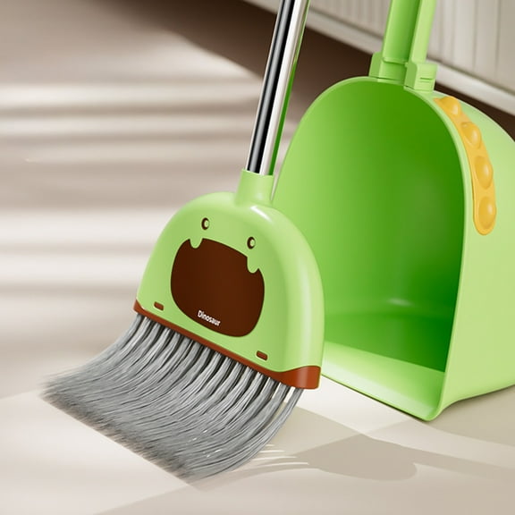 Children's Brooms and Dustpan Set, Cleaning Supplies for Home, Stainless Steel Handle Brooms with Dustpan Combo Set for Home Office, Space Saving Design with 180 Degree Rotatable Head