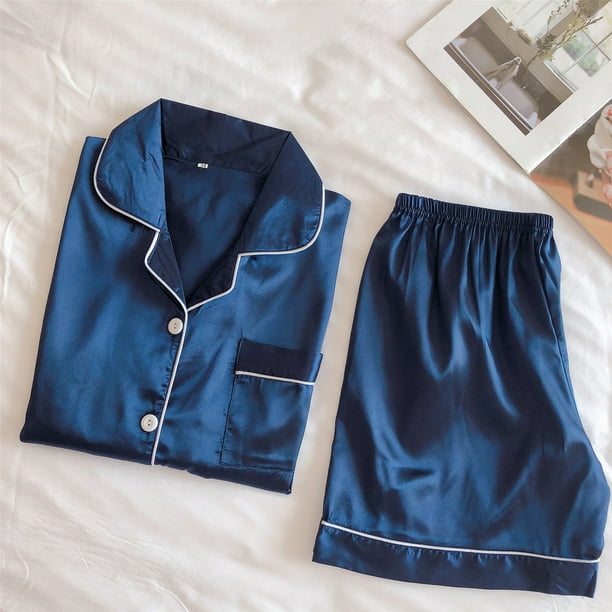 RKSTN Silk Pajamas for Women Short Sleeve Sleepwear Soft Satin Button Down Loungewear 2 Piece Pjs Shorts Set M XXL Walmart