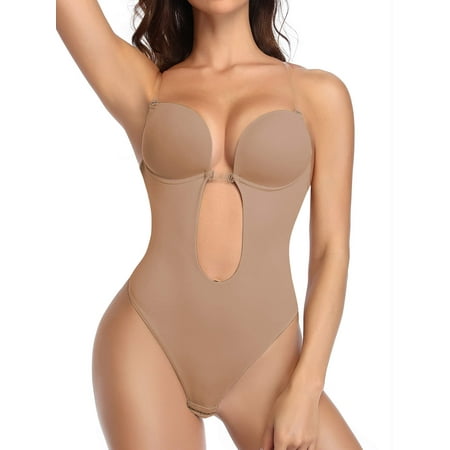 

Women Shapewear Backless Body Bra Shaper Plus Size Plunge Invishaper Low Back Thong Bodysuits Open Crotch Daily Use