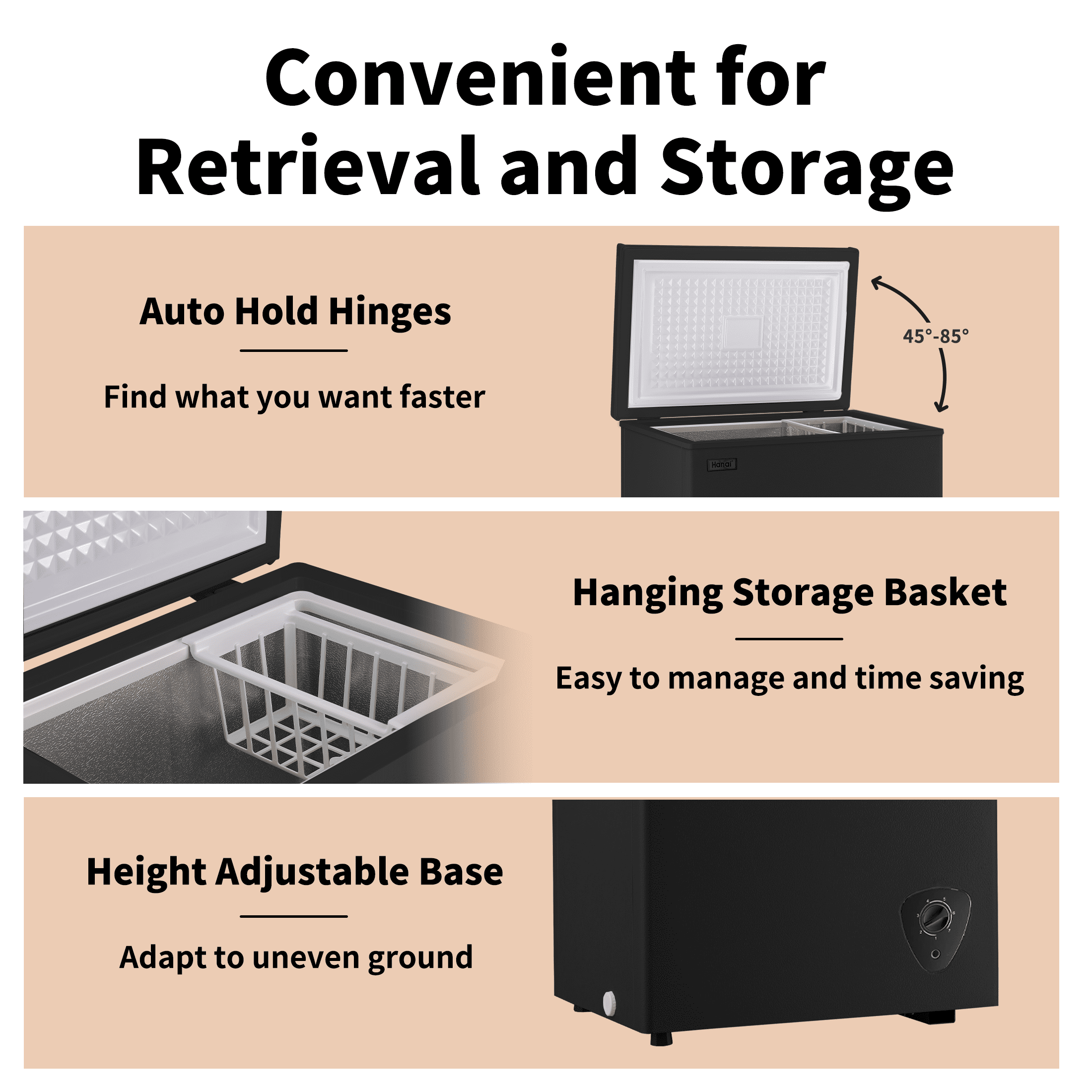 WANAI 3.5 Cubic Chest Freezer with Top Open Door,Removable Storage Basket,7 Gears Temp Control,Energy Saving,Black