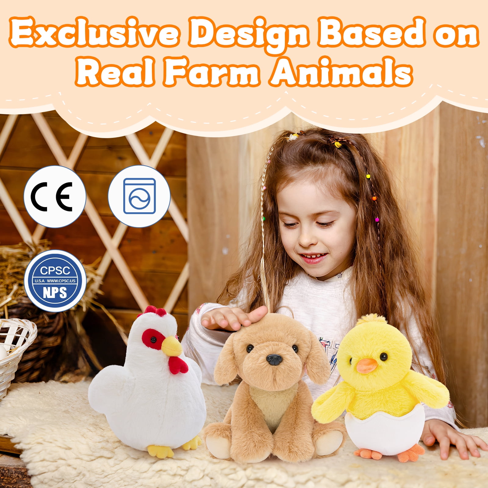 MorisMos 10 Pack Farm Animal Plush Set Bulk Stuffed Farm Collection with Horse, Cow, Dog, Cat & More Playset Toys