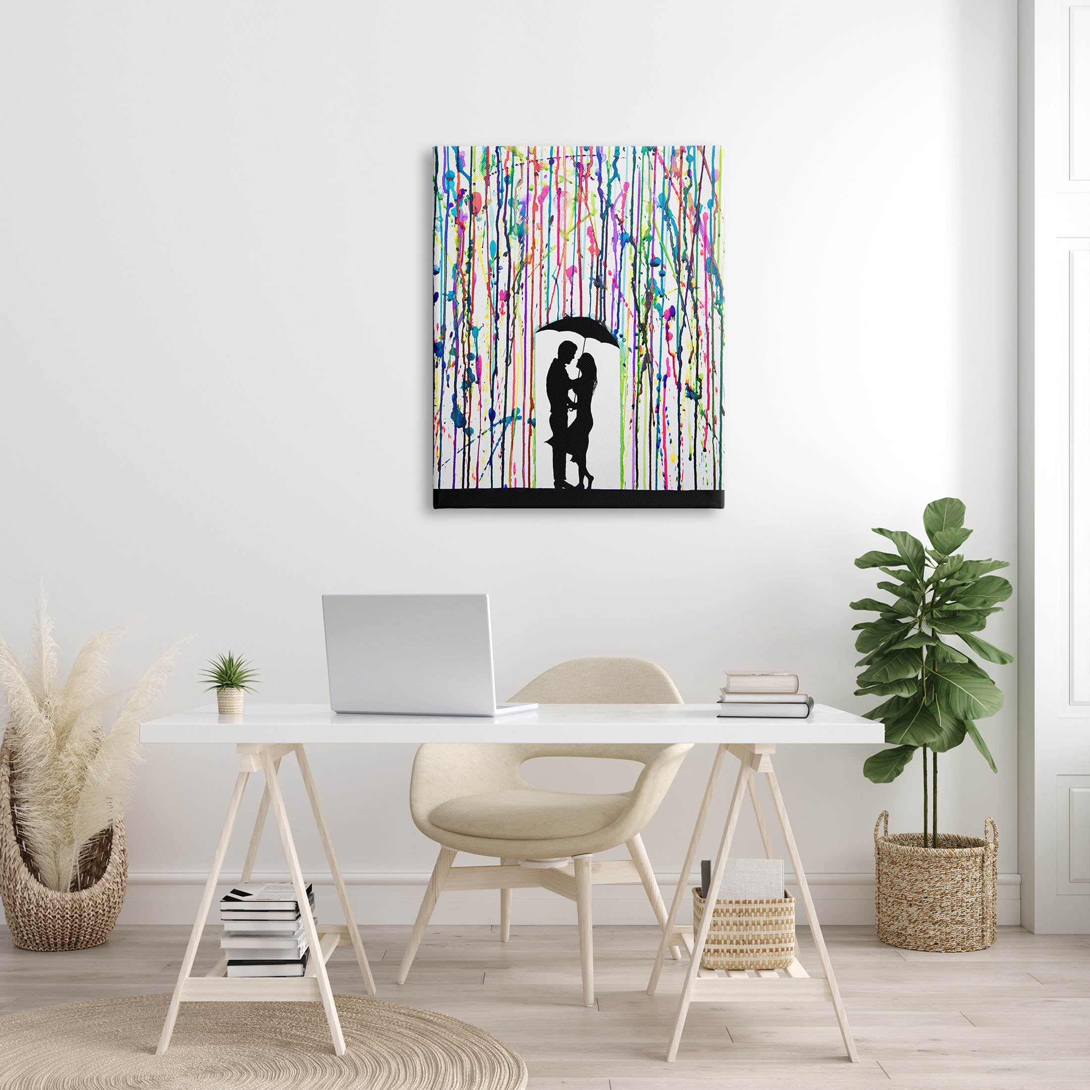 Modern Romantic Rainfall Silhouette Abstract Graphic Art Gallery Wrapped Canvas Print Wall Art