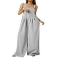 thumbnail image 3 of Wide Leg Overalls for Women Sleeveless Jumpsuits Suspender Overalls with Pockets, 3 of 6