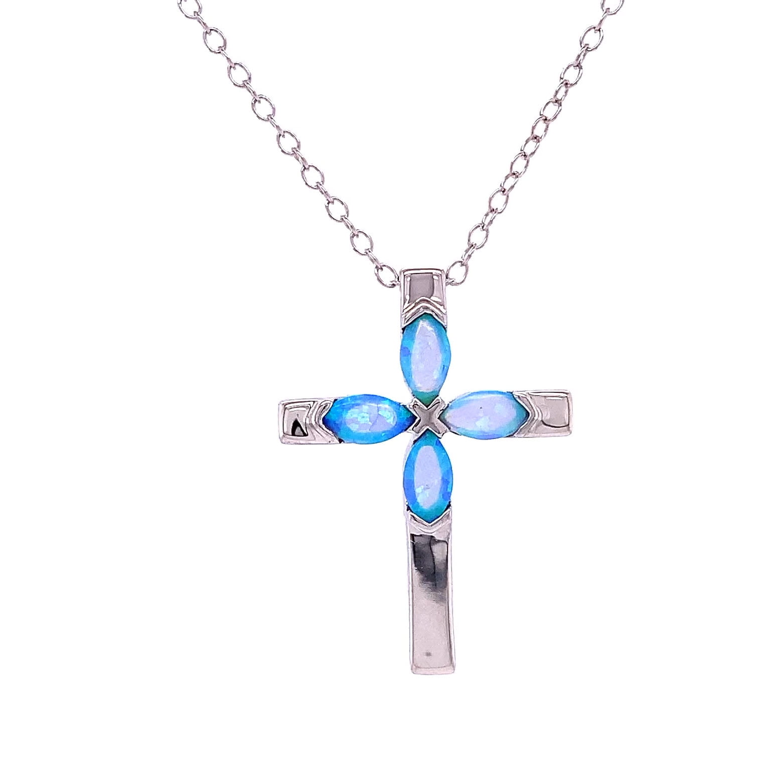 FlameReflection - Sterling Silver Blue Marquise Opal Cross Charm Adult ...
