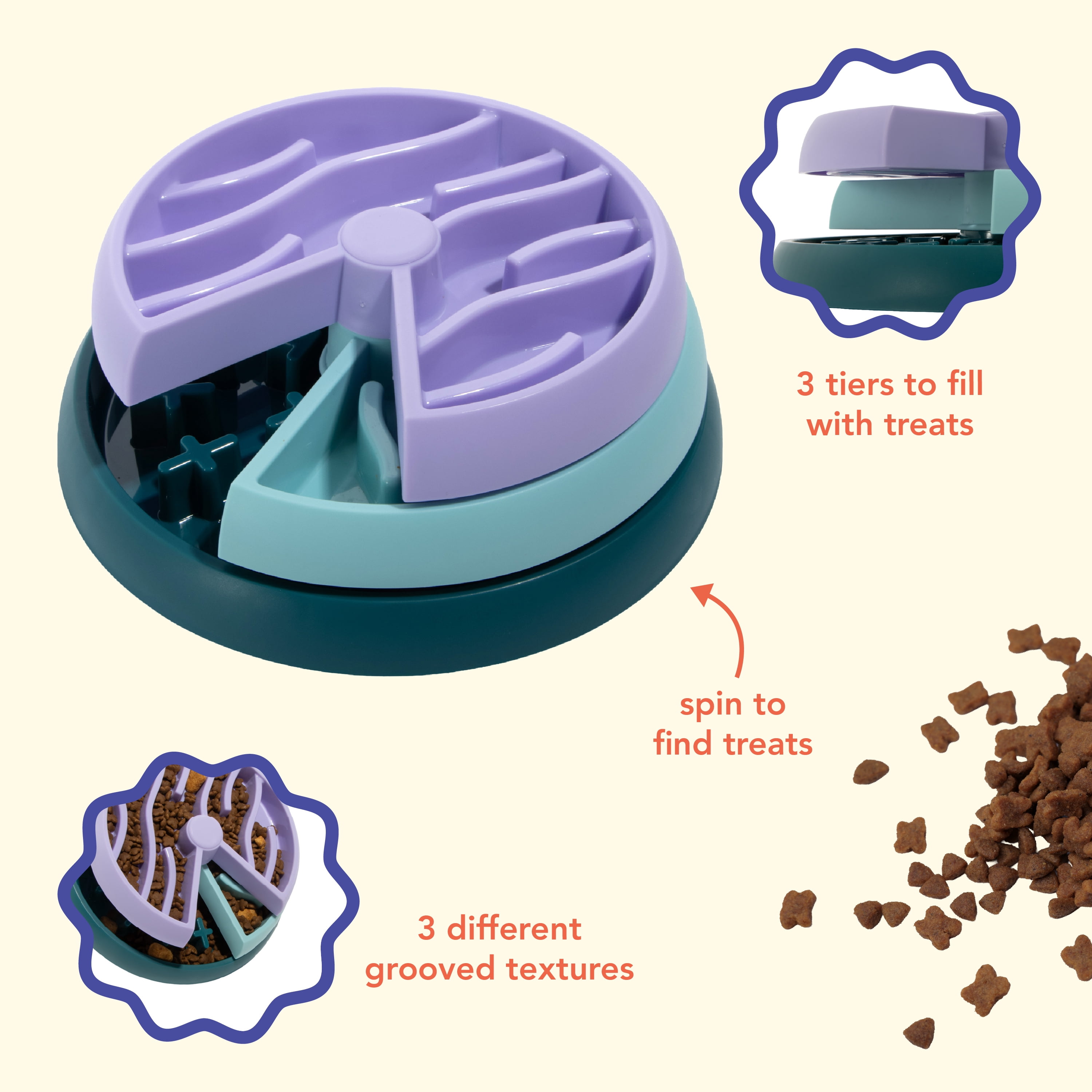 Oodles Durable Plastic Tripler Layer Enrichment Slow Feeder Bowl for Dogs, Blue, One Size