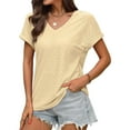 thumbnail image 5 of PNTUTB Women's Lightweight Breathable Solid Color Casual Openwork V Neck Short Sleeve Loose Comfort T Shirts, 5 of 5