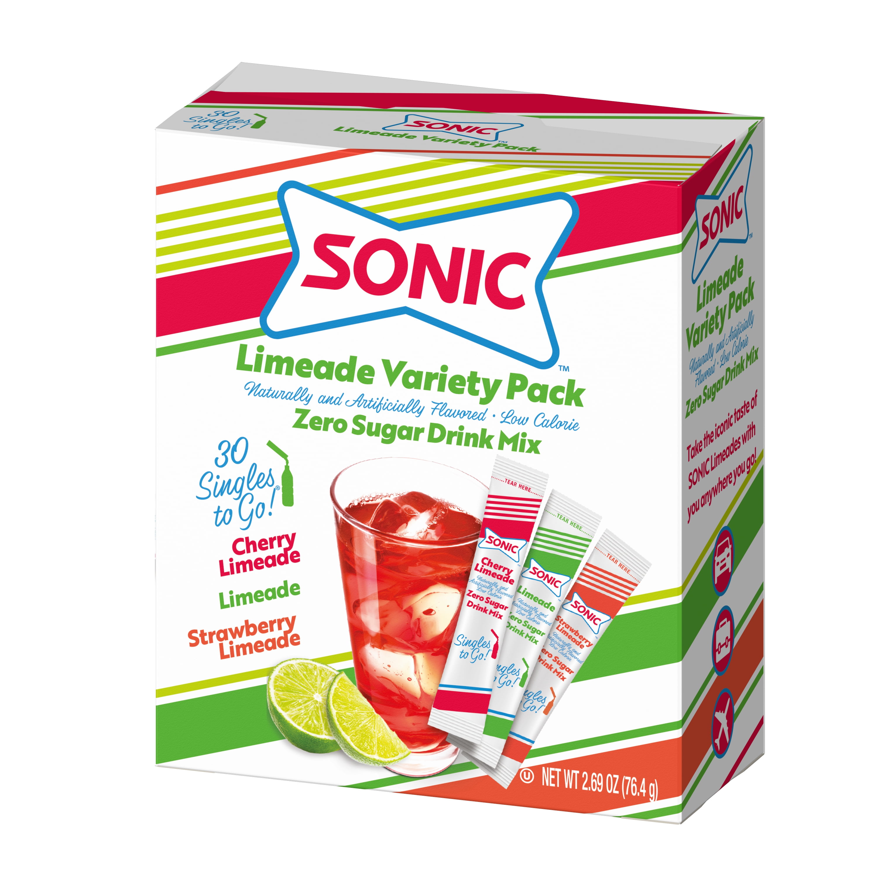 (6 pack) Sonic Limeade Sugar-Free Variety Pack Singles to Go Powdered Drink Mix, 30 Count Packets