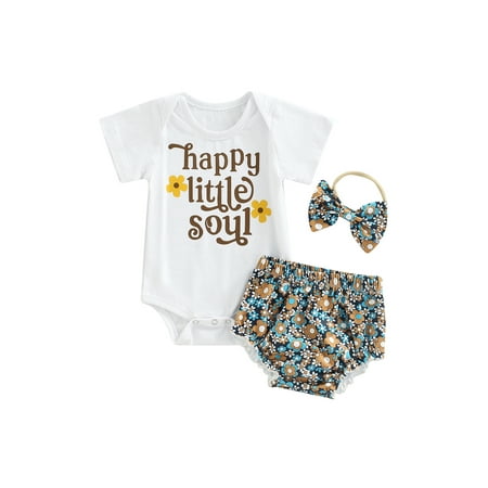 

Xingqing Infant Baby Girls 3Pcs Outfit Sets White Short Sleeve Letter Print Romper Floral Shorts Headband White 0-3 Months