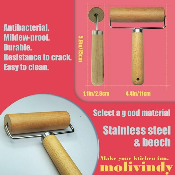 Small Rolling Pin, Wooden Dough Roller, Non-Stick Pizza Roller, Dough Baker Roller Set for Home Kitchen Baking Cooking