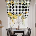 thumbnail image 4 of Summer Floral Tie Up Curtain 63 Inches Long, Watercolor Sunflower Eucalyptus Leaves Black Plaid Balloon Style Kitchen Window Curtain Over Sink, Small Window Rod Pocket Curtain 52"x63", 4 of 9