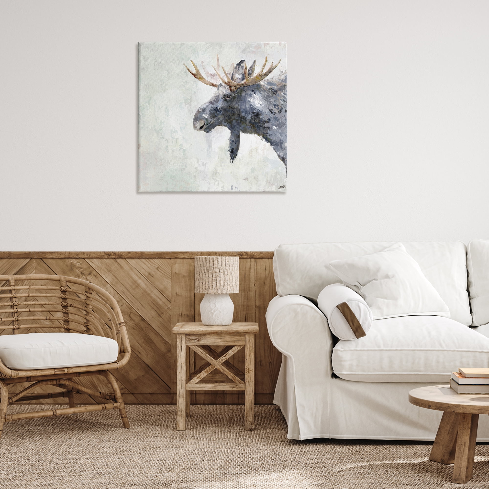 Stupell Industries Rustic Moose View Animals & Insects Painting Gallery Wrapped Canvas Art Print Wall Art, 30 x 30