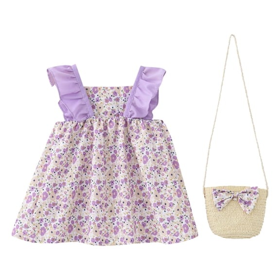 Staki Girls' Casual Dresses Girls Summer Dress Ruffle Sleeve Swing Flowy Dresses A-line Sundress for Girls Casual Beach Wedding Dress 6-24M 2-3Y(Purple,18-24 Months)