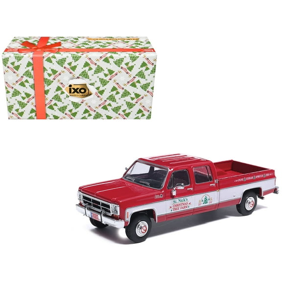 1976 GMC Sierra Grande K2500 Wideside Truck "St. Nick's Christmas Tree Farm" Red with White 1/64 Diecast Model Car by IXO Models