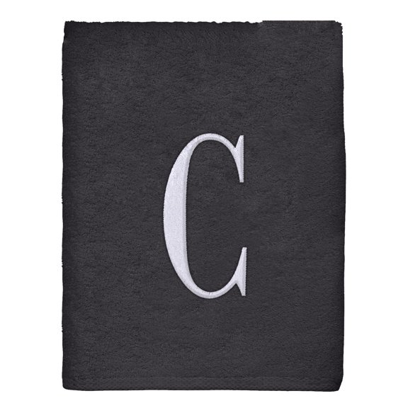 Granite/Silver Block Monogram Embroidered Bath Towel Letter C