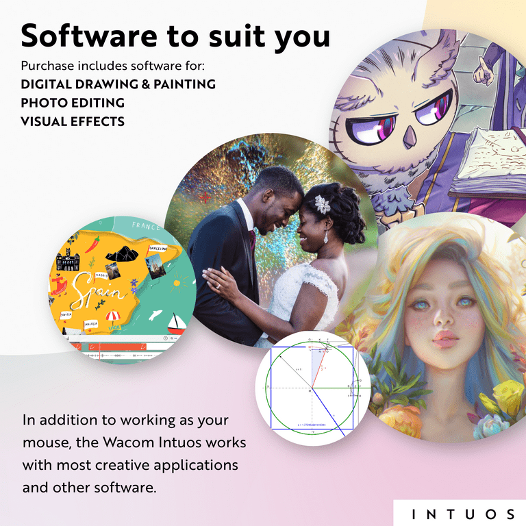 Wacom Intuos Wireless Graphics Drawing Tablet CTL4100WLK0 With 3 Bonus Software