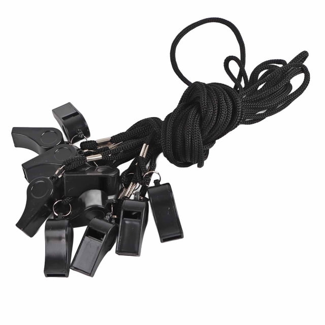 12 Piezas de PlásTico Silbato Negro RuidoSo RuidoSo Silbato Deportivo Con Cordón Para Árbitro