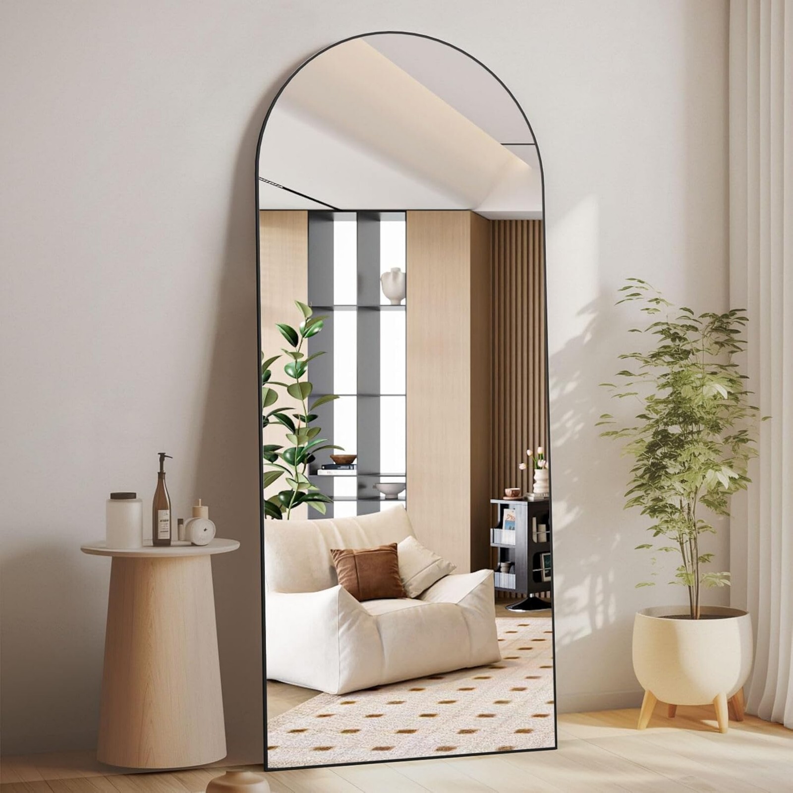 BEAUTYPEAK 67"x 30" Arched Full Length Metal Standing Floor Mirror, Black