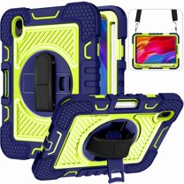 Dteck for iPad Mini 7 (A17 Pro) 2024/ Mini 6 8.3" Case with Pencil Holder Kickstand, Heavy Duty Shockproof Rugged Shoulder Strap Protective Cover,360° Rotate Hand Strap/Stand, Navyblue