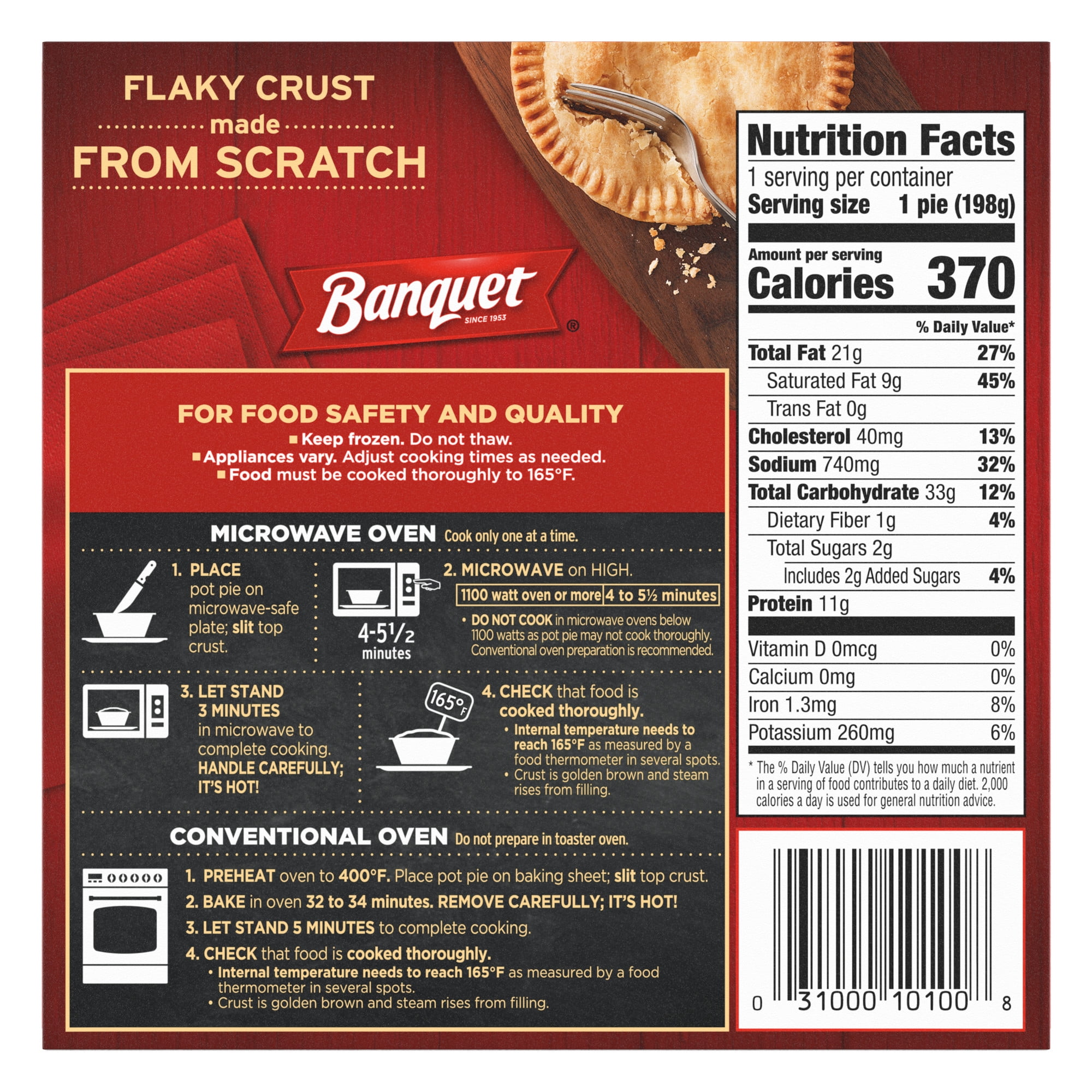 Banquet Chicken and Broccoli Pot Pie, 11g Protein, Frozen Meal, 7 oz.