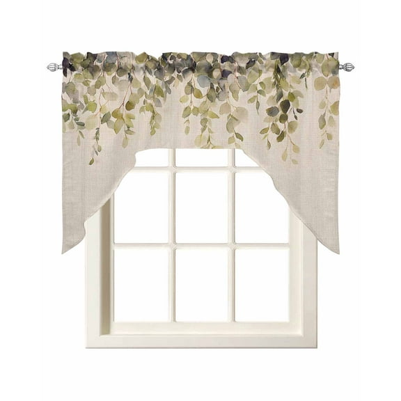 Vintage Leaves Kitchen Curtains Swag Valance for Windows/Bathroom/Cafe, Colorful Spring Botanical Eucalyptus Vine Rod Pocket Drape Panel Swag Curtain Valance for Bedroom/Living Room 55''x36''