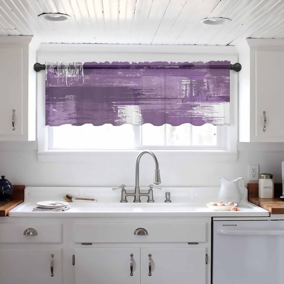 Purple Abstract Valance Curtains for Kitchen/Living Room/Bathroom/Bedroom Window, Modern Mottled Art Oil Painting Rod Pocket Small Topper Half Short Window Curtains Voile Sheer Scarf 42"x18"