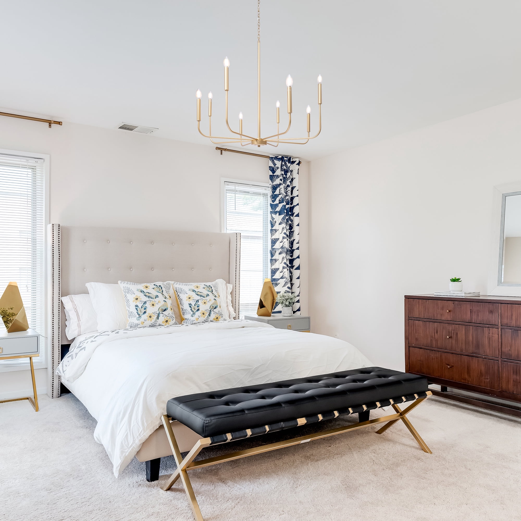 LNC Modern 8-Light Gold Chandelier withslim Arms, 32-Inch Largestatement Light for Dining Room