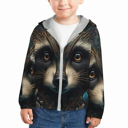 

Vsdgher Tribal Style Raccoon Kids Sun Protection Hoodie with Zip Rash Guard Tops Children s Long Sleeve Sun Protection Clothing -
