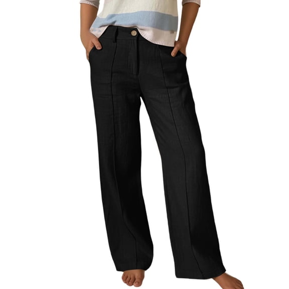 RUTAYY Women's Pants Comfortable Solid Color High Waist Straight Wide Leg with Pocket Casual Everyday Wear Chic Holiday Trousers