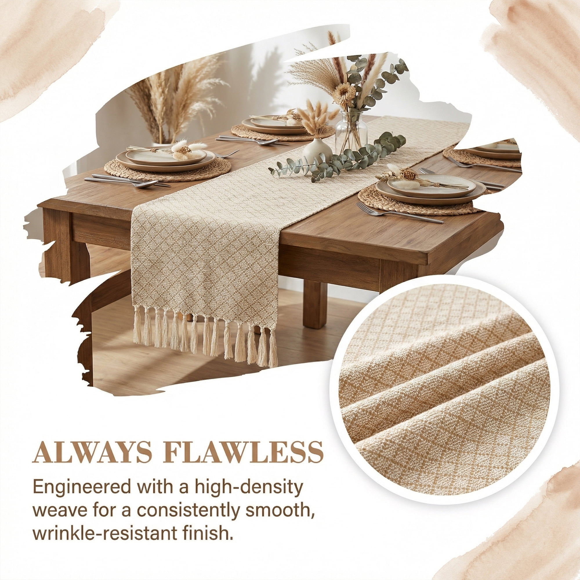 Unique Bargains Long Washable Tassels Table Runner for Decorations Large Square 13"x72"