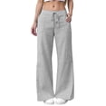 thumbnail image 2 of Endives Striped Linen Pants Women Wide Leg Pant Elastic Waist Tie Up Lightweight Loungewear Casual Trousers Grey, 2 of 6