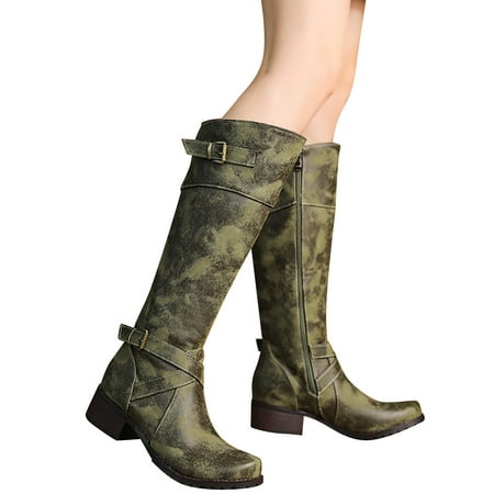 Women s Cowboy Boots Zipper Round Toe High Heel Square Heels Mid Calf Boots Buckle Lace up Fashion Women s Boots Mid Calf Cowgirl Boots Show Thinning Height Mid Calf Boots Cowgirl Cowboy Boots