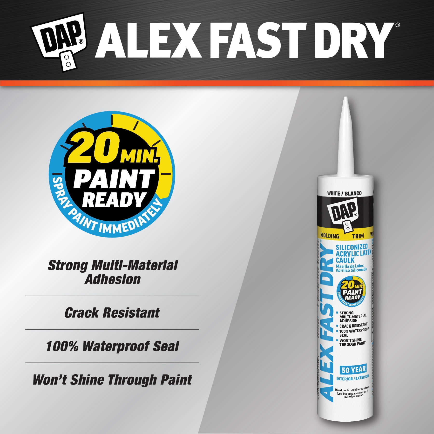 (4 pack) DAP Alex Fast Dry 10.1 oz White Acrylic Latex Silicone Caulk