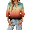 thumbnail image 2 of Garbnen 3/4 Sleeve Shirts for Women Fashion Gradient Henley Tops for Women Spring Summer Three Quarter Sleeve Button Blouses for Women, 2 of 4