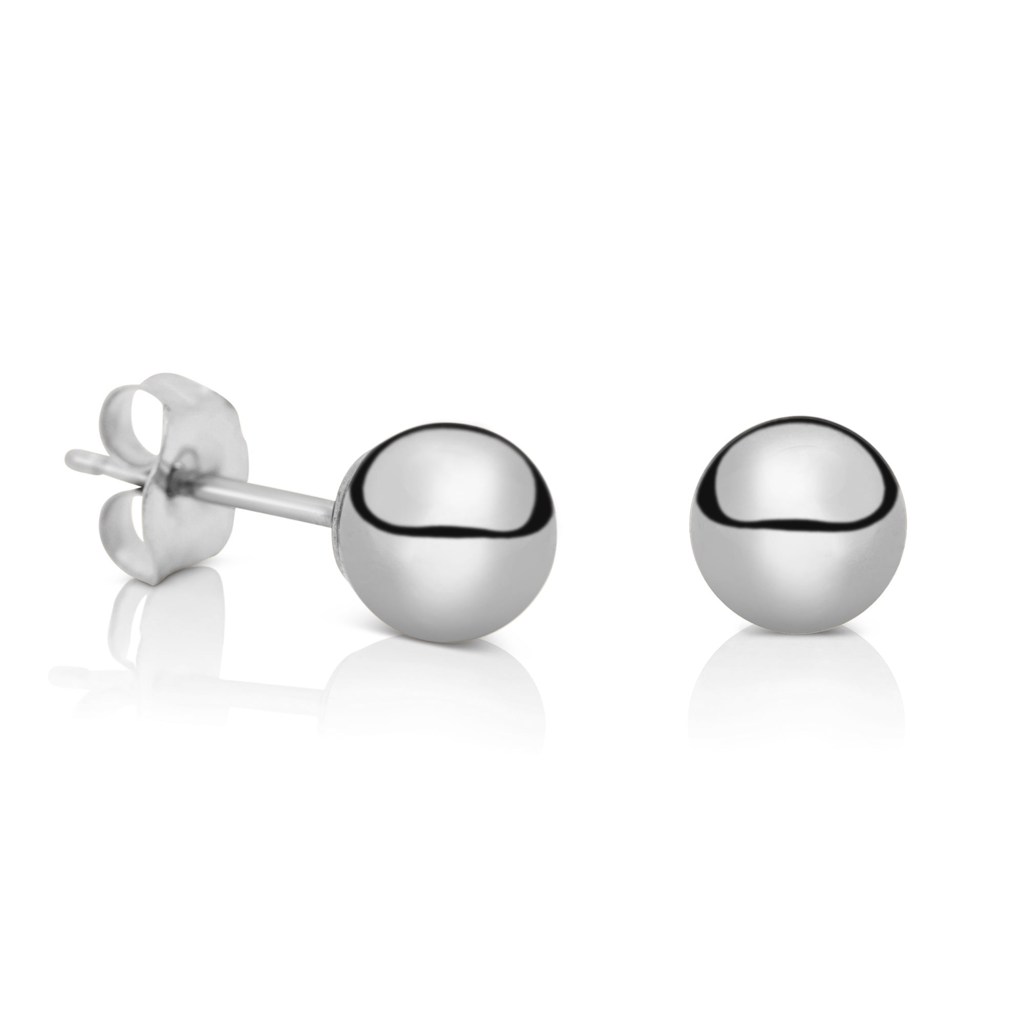 14K White Gold Ball Earrings for Women - 3MM, 4MM, 5MM (3 Pack)