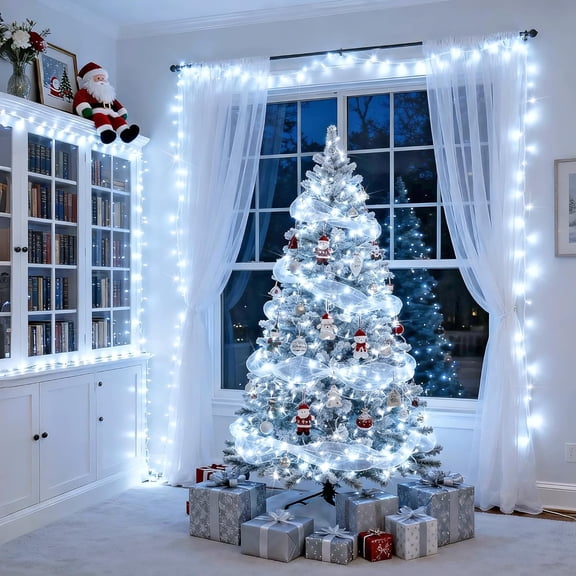 YUYAN-250 LED White Christmas Lights Indoor Outdoor, 91.5ft Connectable Christmas String Lights 8 Modes, Clear Wire Twinkle String Light Plug in for Bedroom Wedding Garden Party Decoration