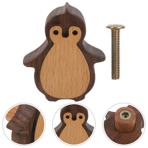 OUNONA Adorable Wood Penguin Door Handle for Home Use MultiFunctional Decorative Knobs Assorted Color
