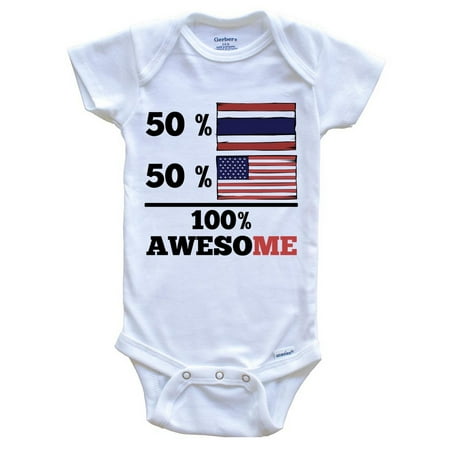 

50% Thai 50% American 100% Awesome Funny Baby Bodysuit - Thai Flag Thailand Baby Bodysuit