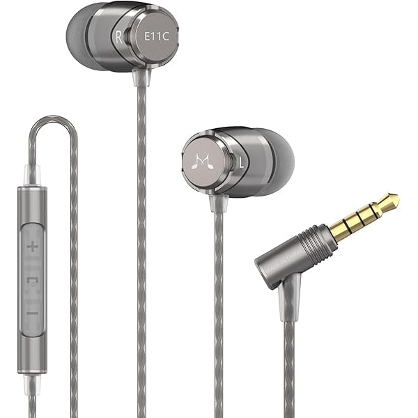 wonima11 E11C Wired Earbuds with Microphone HiFi Stereo Earphones Noise Isolating in Ear Headphones Powerful Bass Tangle Free Cord Gunmetal