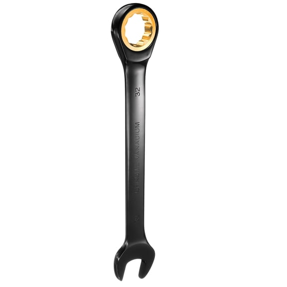 Uxcell Ratcheting Wrench 32mm Metric Open End Wrench 72-Teeth CR-V Steel 12 Point Nickel Plated Combination Ratchet Wrench
