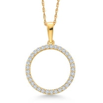 Gem Stone King 1/2 Cttw White Lab Grown Diamond Eternity Circle Pendant Necklace for Women | 10K Yellow Gold | 18MM = 0.70 inch | With 18 inch Chain