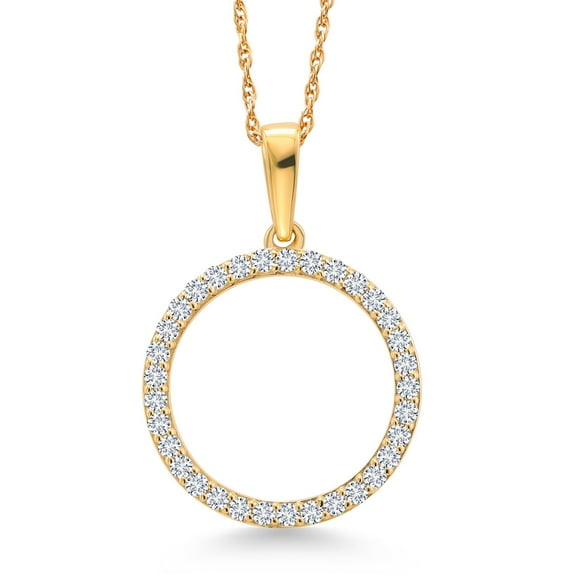 Gem Stone King 1/2 Cttw White Lab Grown Diamond Eternity Circle Pendant Necklace for Women | 10K Yellow Gold | 18MM = 0.70 inch | With 18 inch Chain