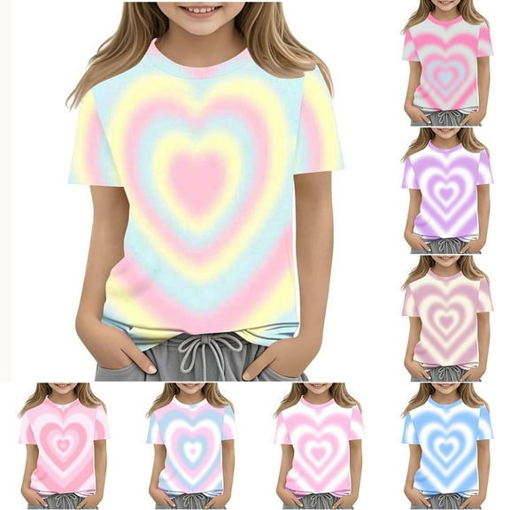 WRKEKC Casual Shirts for Girls, Girls Summer T-Shirts, Children's Casual Round Neck Short Sleeve Shirt Summer Short Sleeve Casual T-shirt